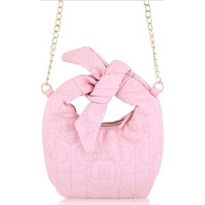 Disney Minnie Mouse Pink Bow Crossbody Bag Zip Closure Gold Chain Women